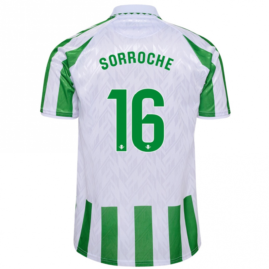 Niño Fútbol Camiseta Ginés Sorroche #16 Verde Rayas Blancas 1ª Equipación 2024/25 Perú