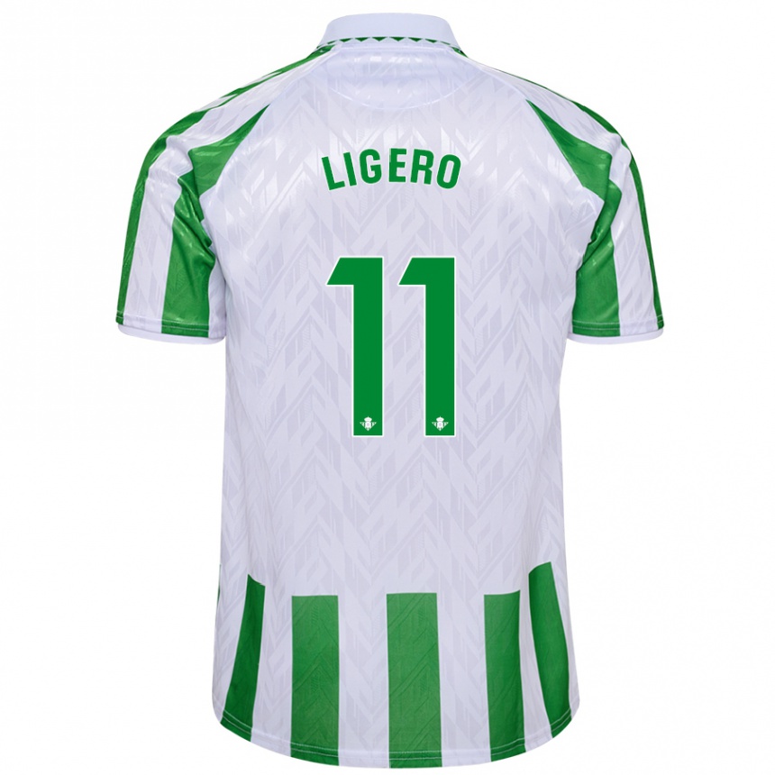 Niño Fútbol Camiseta Nuria Ligero #11 Verde Rayas Blancas 1ª Equipación 2024/25 Perú