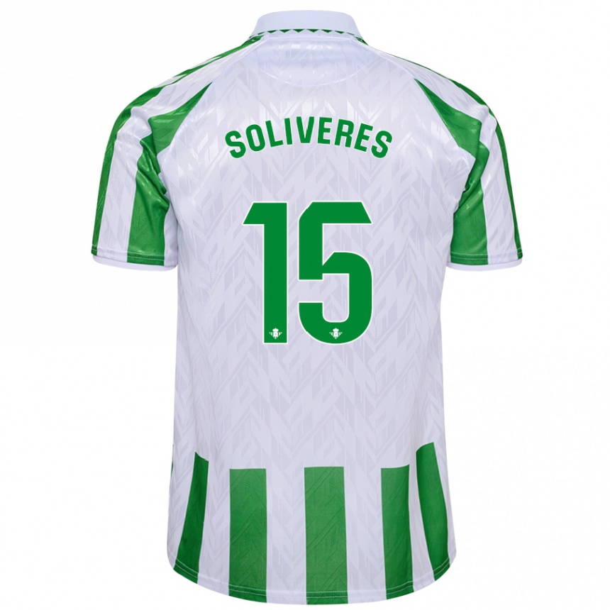 Niño Fútbol Camiseta Gema Soliveres #15 Verde Rayas Blancas 1ª Equipación 2024/25 Perú