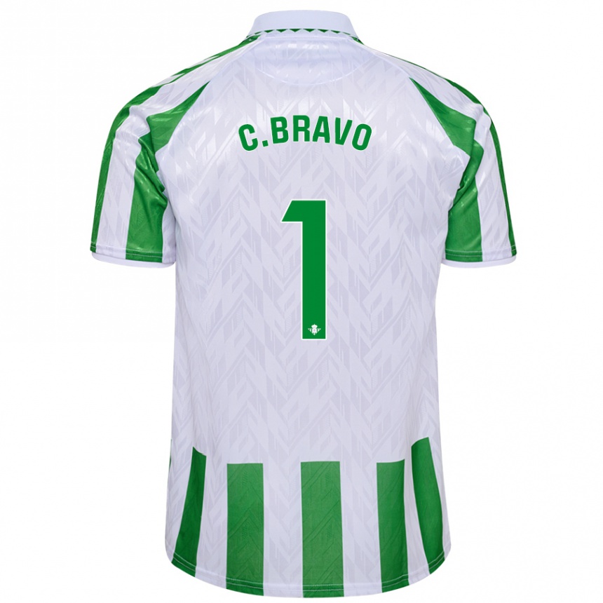 Niño Fútbol Camiseta Claudio Bravo #1 Verde Rayas Blancas 1ª Equipación 2024/25 Perú