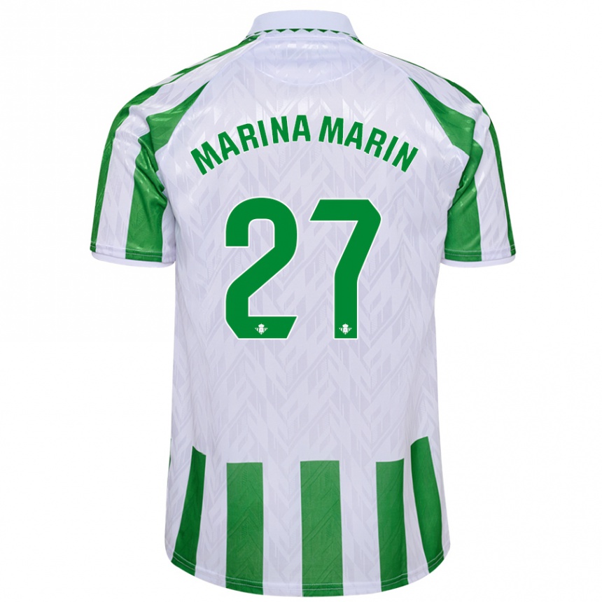 Niño Fútbol Camiseta Marina Marín #27 Verde Rayas Blancas 1ª Equipación 2024/25 Perú