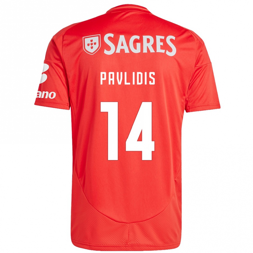 Niño Fútbol Camiseta Vangelis Pavlidis #14 Rojo Blanco 1ª Equipación 2024/25 Perú