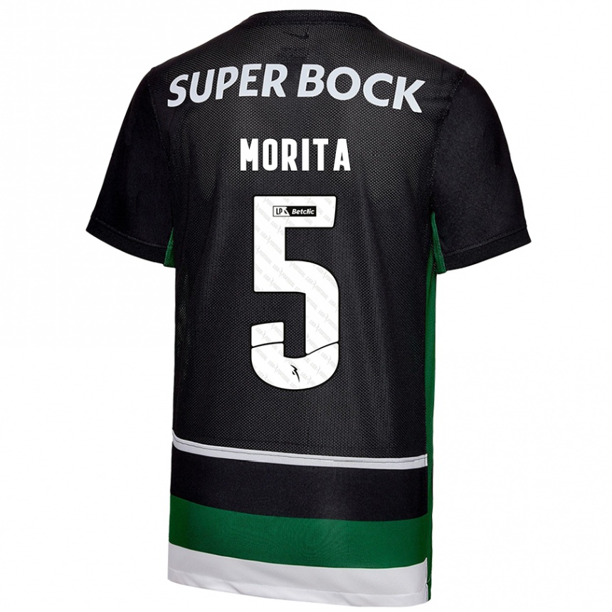 Niño Fútbol Camiseta Hidemasa Morita #5 Negro Blanco Verde 1ª Equipación 2024/25 Perú