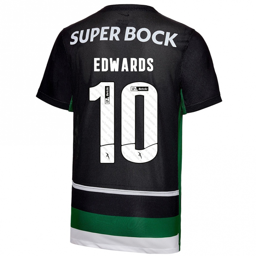 Niño Fútbol Camiseta Marcus Edwards #10 Negro Blanco Verde 1ª Equipación 2024/25 Perú