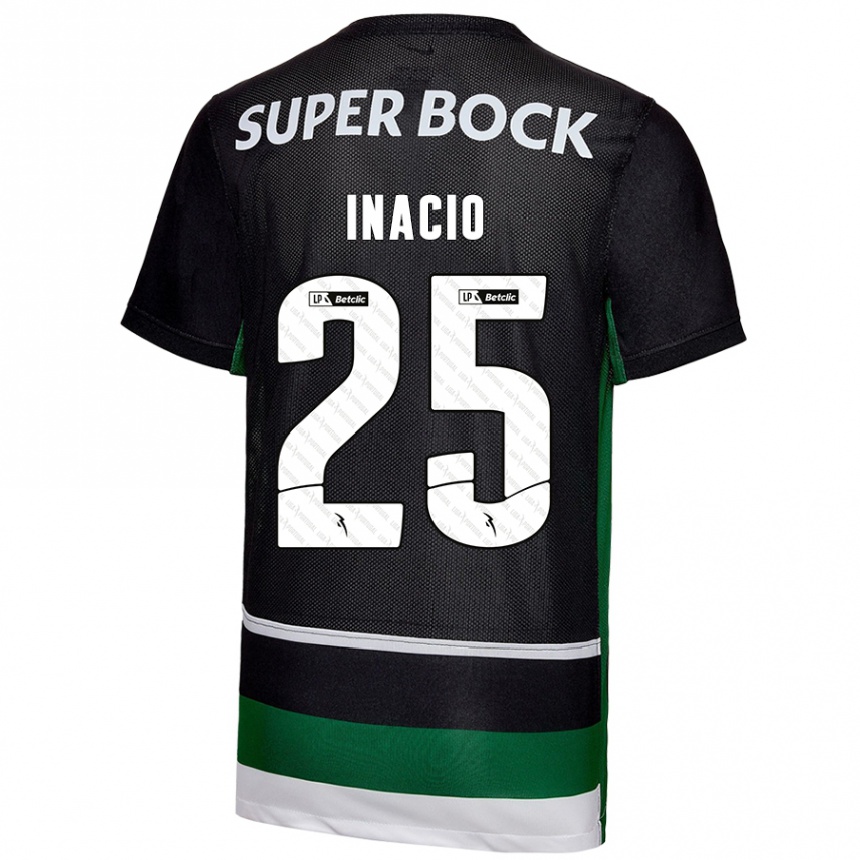 Niño Fútbol Camiseta Gonçalo Inácio #25 Negro Blanco Verde 1ª Equipación 2024/25 Perú