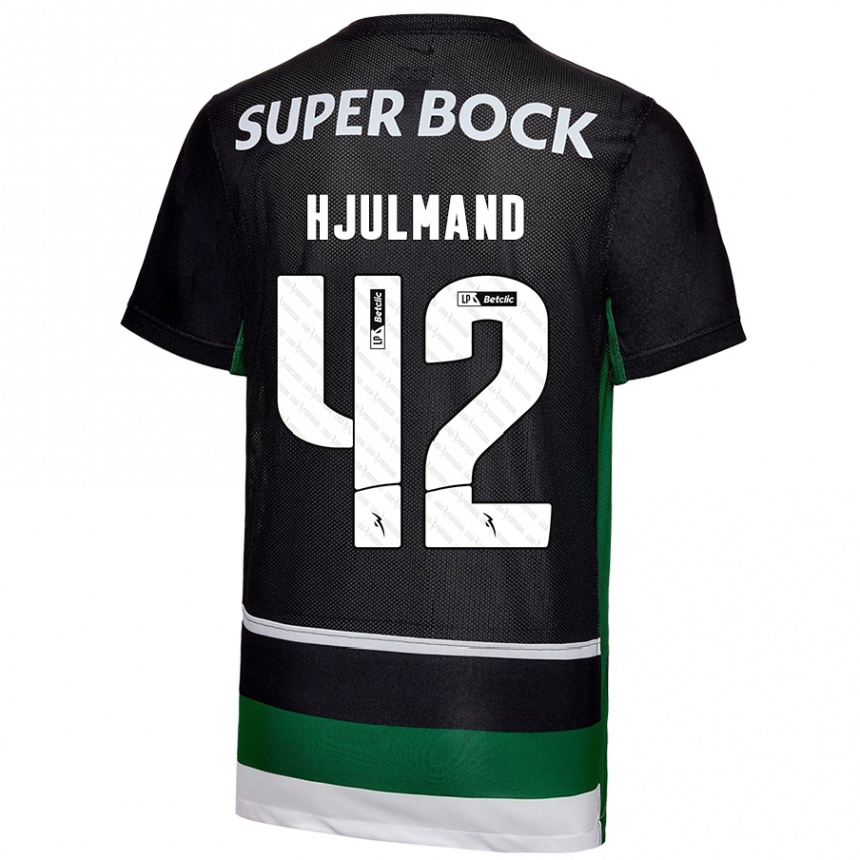 Niño Fútbol Camiseta Morten Hjulmand #42 Negro Blanco Verde 1ª Equipación 2024/25 Perú