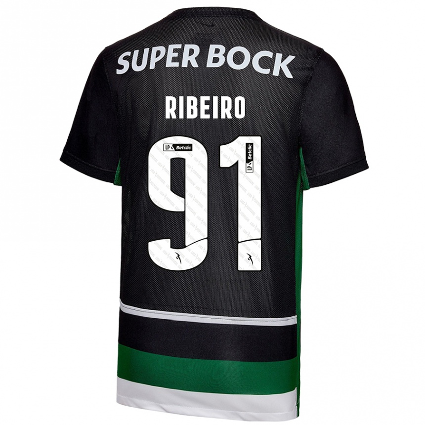 Niño Fútbol Camiseta Rodrigo Ribeiro #91 Negro Blanco Verde 1ª Equipación 2024/25 Perú