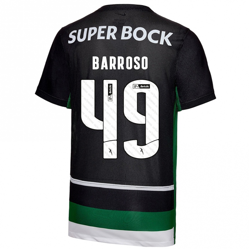 Niño Fútbol Camiseta Leonardo Barroso #49 Negro Blanco Verde 1ª Equipación 2024/25 Perú