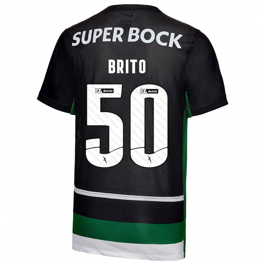 Niño Fútbol Camiseta Alexandre Brito #50 Negro Blanco Verde 1ª Equipación 2024/25 Perú