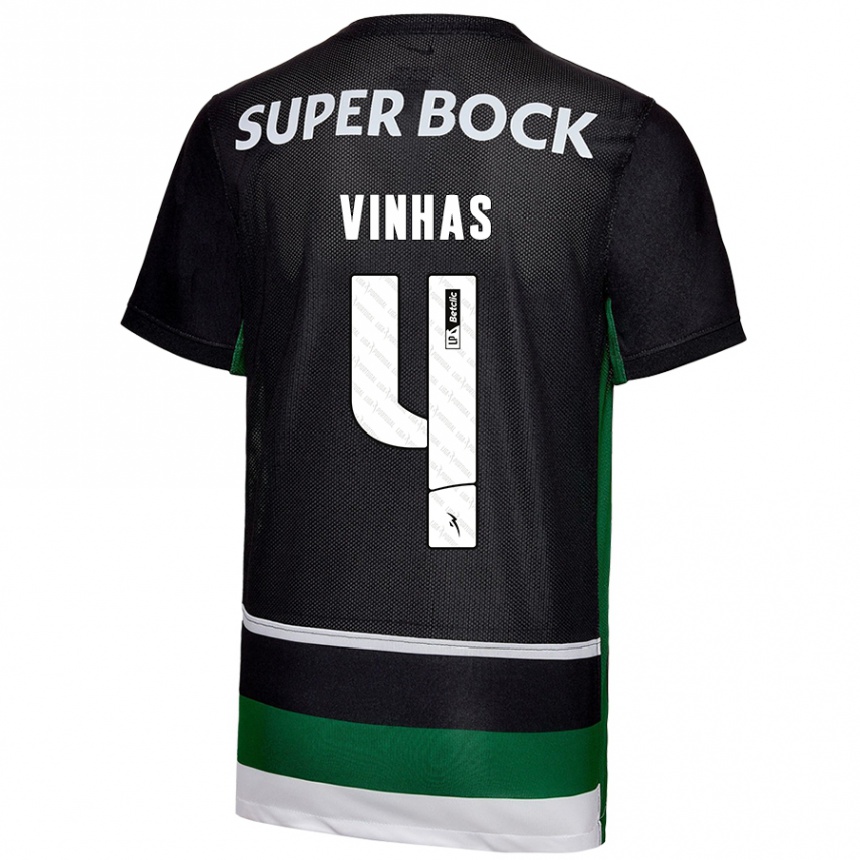 Niño Fútbol Camiseta Gabriela Vinhas #4 Negro Blanco Verde 1ª Equipación 2024/25 Perú