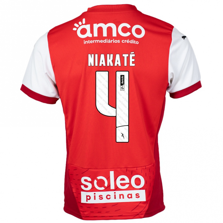 Niño Fútbol Camiseta Sikou Niakaté #4 Rojo Blanco 1ª Equipación 2024/25 Perú