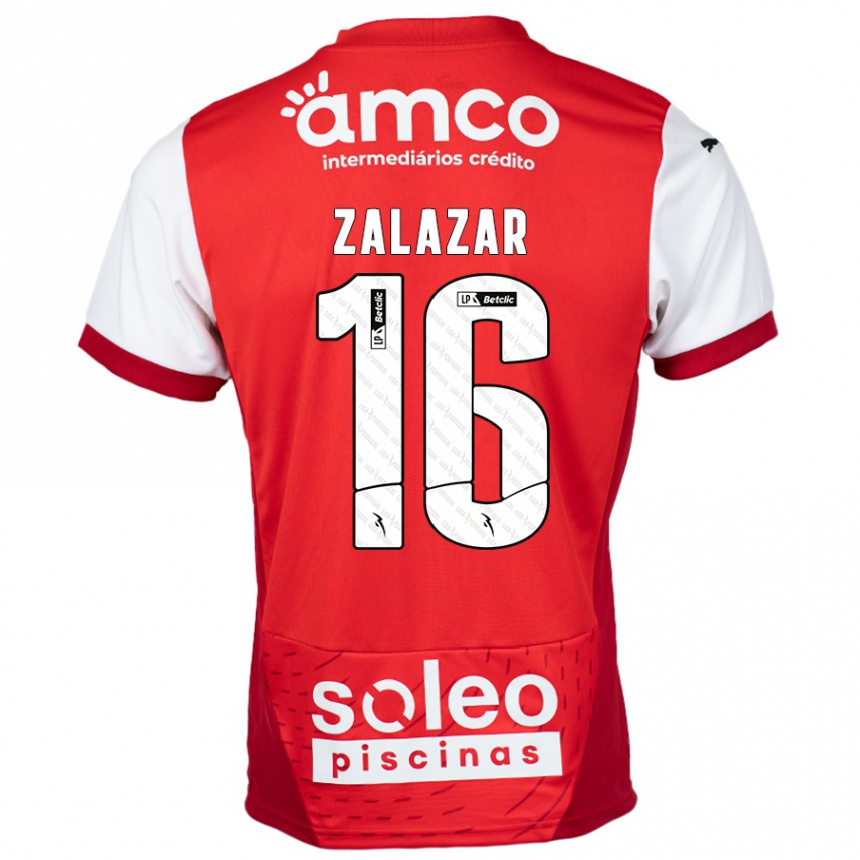 Niño Fútbol Camiseta Rodrigo Zalazar #16 Rojo Blanco 1ª Equipación 2024/25 Perú