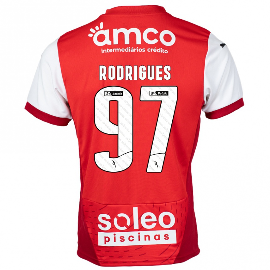 Niño Fútbol Camiseta Dinis Rodrigues #97 Rojo Blanco 1ª Equipación 2024/25 Perú