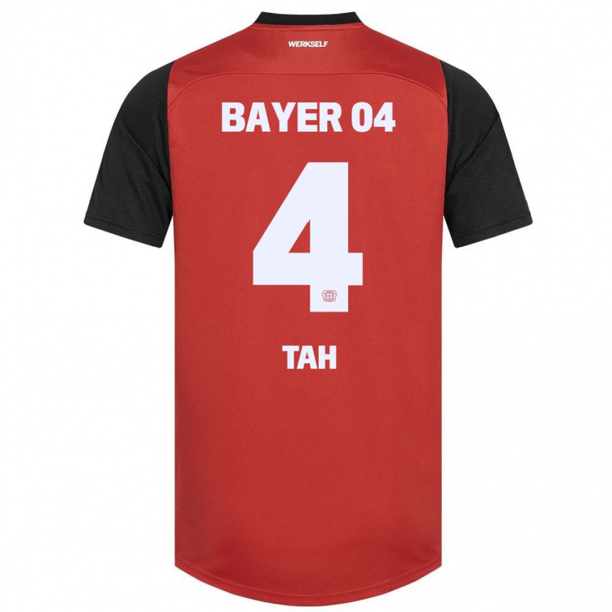 Niño Fútbol Camiseta Jonathan Tah #4 Rojo Negro 1ª Equipación 2024/25 Perú