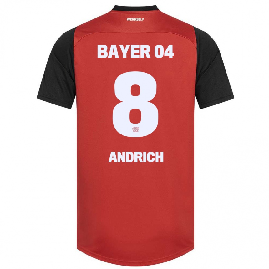 Niño Fútbol Camiseta Robert Andrich #8 Rojo Negro 1ª Equipación 2024/25 Perú