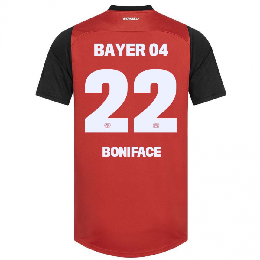 Niño Fútbol Camiseta Victor Boniface #22 Rojo Negro 1ª Equipación 2024/25 Perú