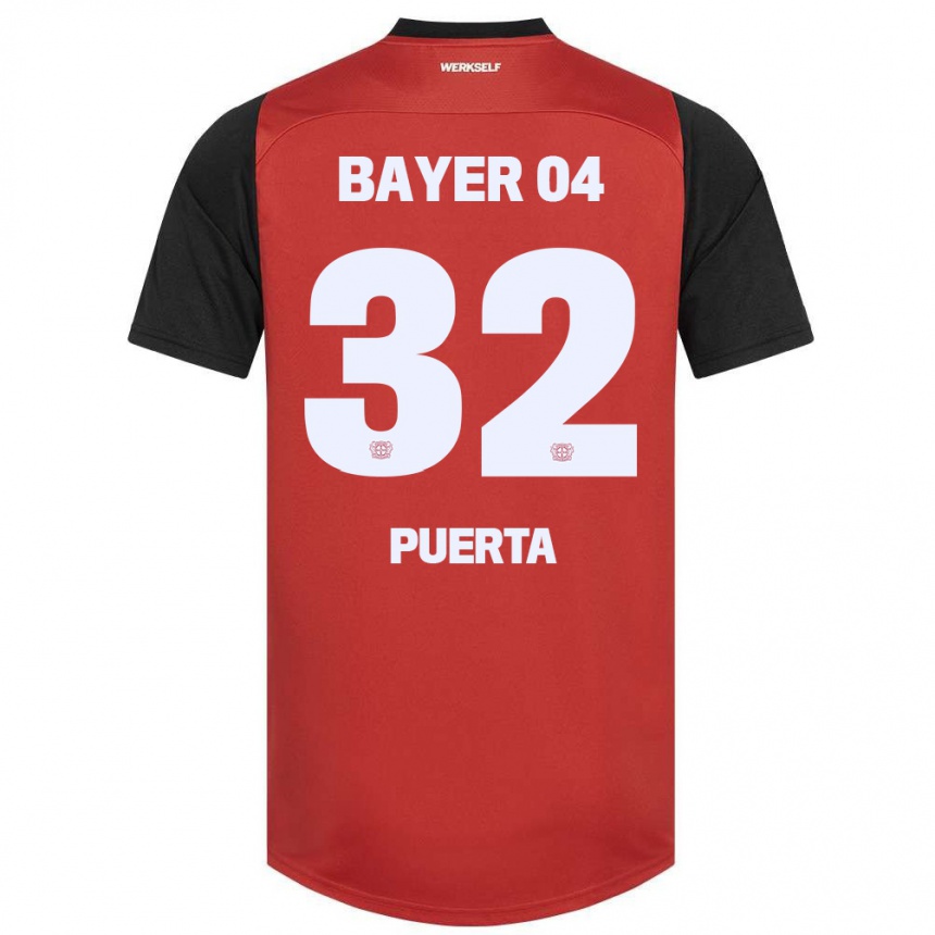 Niño Fútbol Camiseta Gustavo Puerta #32 Rojo Negro 1ª Equipación 2024/25 Perú