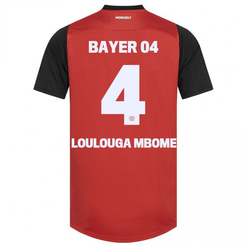 Niño Fútbol Camiseta Adrien Loulouga Mbome #4 Rojo Negro 1ª Equipación 2024/25 Perú