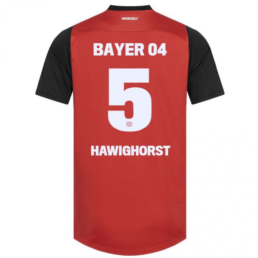 Niño Fútbol Camiseta Ben Hawighorst #5 Rojo Negro 1ª Equipación 2024/25 Perú