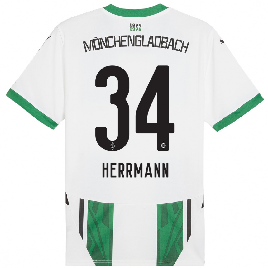 Niño Fútbol Camiseta Charles Herrmann #34 Blanco Verde 1ª Equipación 2024/25 Perú