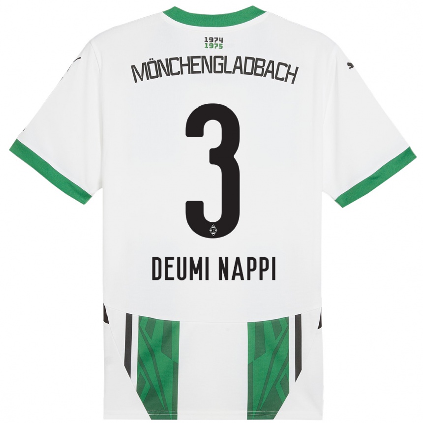 Niño Fútbol Camiseta Dimitrie Deumi Nappi #3 Blanco Verde 1ª Equipación 2024/25 Perú