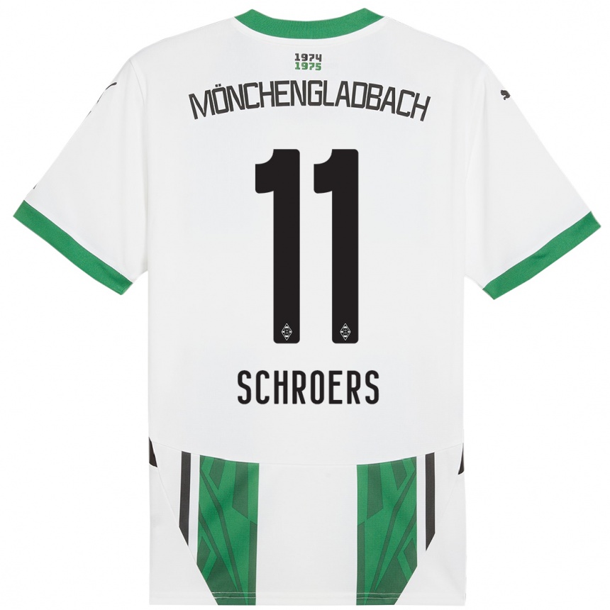 Niño Fútbol Camiseta Mika Schroers #11 Blanco Verde 1ª Equipación 2024/25 Perú