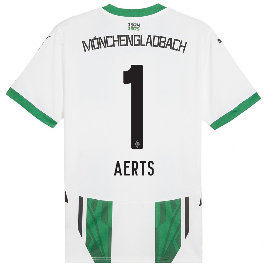 Niño Fútbol Camiseta Liv Aerts #1 Blanco Verde 1ª Equipación 2024/25 Perú