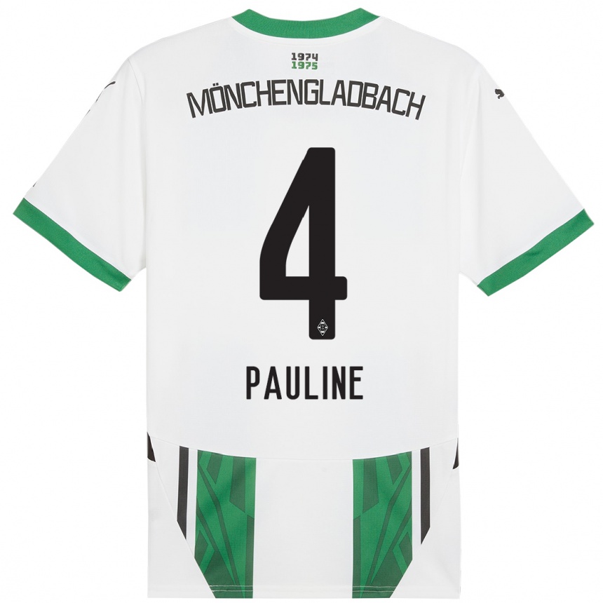 Niño Fútbol Camiseta Pauline Dallmann #4 Blanco Verde 1ª Equipación 2024/25 Perú