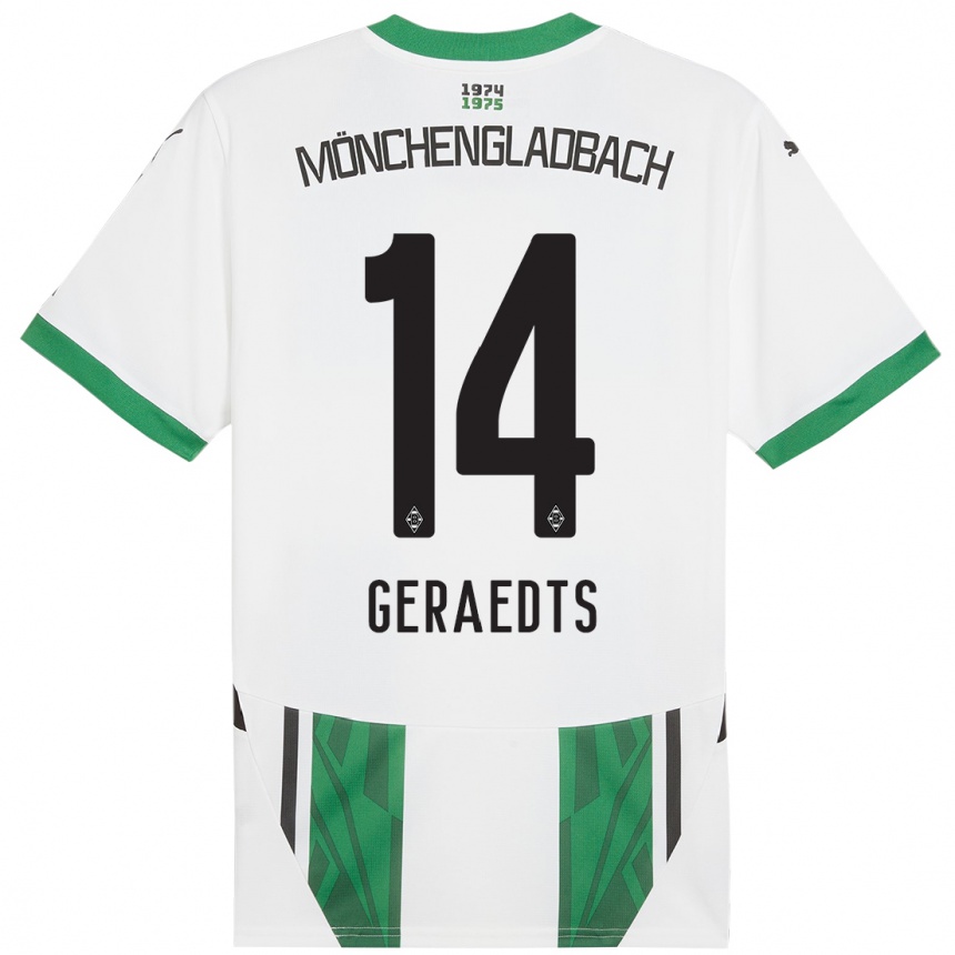 Niño Fútbol Camiseta Kelsey Geraedts #14 Blanco Verde 1ª Equipación 2024/25 Perú