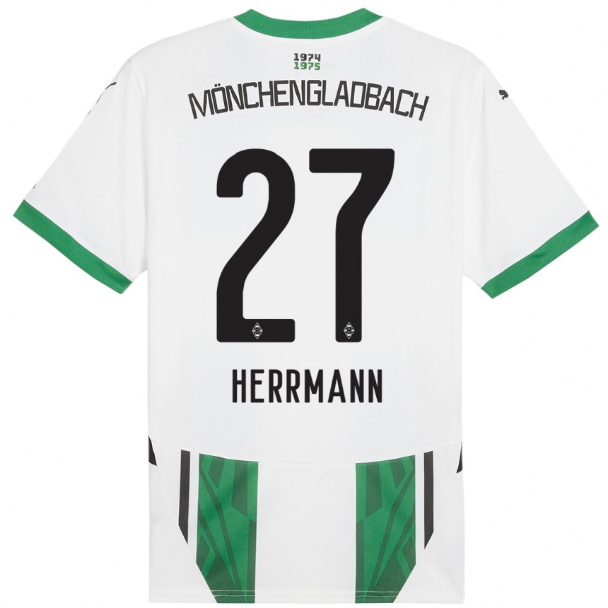 Niño Fútbol Camiseta Michelle Herrmann #27 Blanco Verde 1ª Equipación 2024/25 Perú