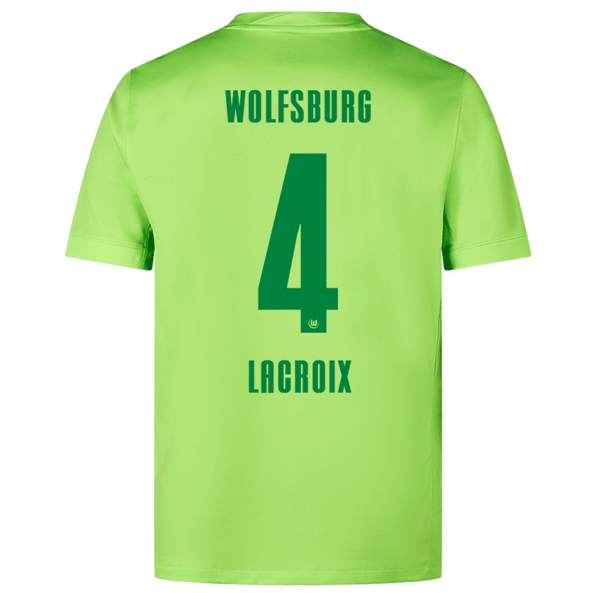 Niño Fútbol Camiseta Maxence Lacroix #4 Verde Fluorescente 1ª Equipación 2024/25 Perú