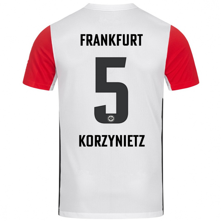 Niño Fútbol Camiseta Jaden Korzynietz #5 Blanco Rojo 1ª Equipación 2024/25 Perú