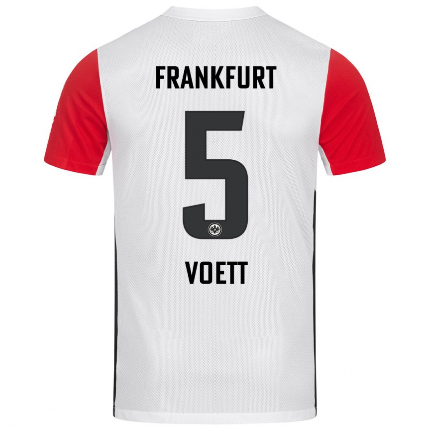 Niño Fútbol Camiseta Johannes Voett #5 Blanco Rojo 1ª Equipación 2024/25 Perú