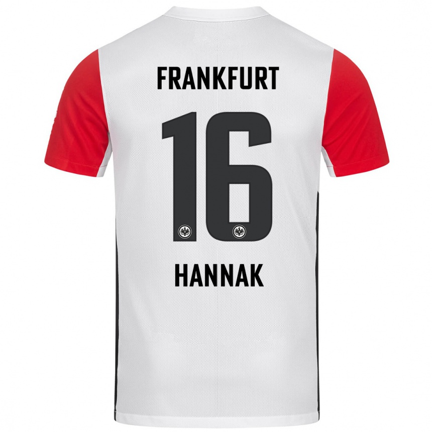 Niño Fútbol Camiseta Tim Hannak #16 Blanco Rojo 1ª Equipación 2024/25 Perú