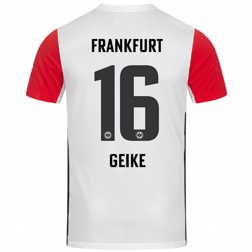 Niño Fútbol Camiseta Jonah Geike #16 Blanco Rojo 1ª Equipación 2024/25 Perú