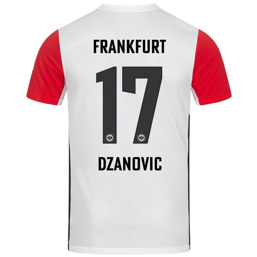 Niño Fútbol Camiseta Benjamin Dzanovic #17 Blanco Rojo 1ª Equipación 2024/25 Perú