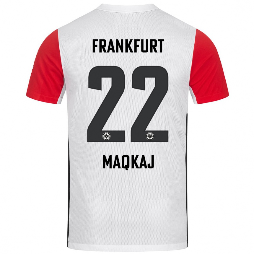 Niño Fútbol Camiseta Dritan Maqkaj #22 Blanco Rojo 1ª Equipación 2024/25 Perú