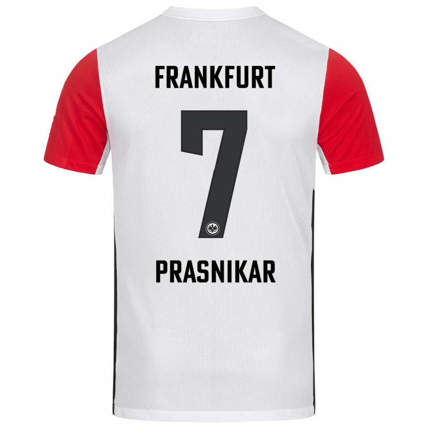 Niño Fútbol Camiseta Lara Prašnikar #7 Blanco Rojo 1ª Equipación 2024/25 Perú