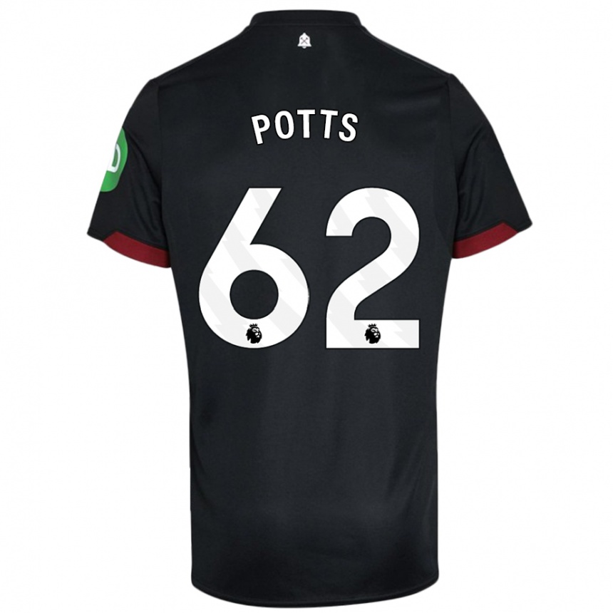 Niño Fútbol Camiseta Freddie Potts #62 Negro Blanco 2ª Equipación 2024/25 Perú