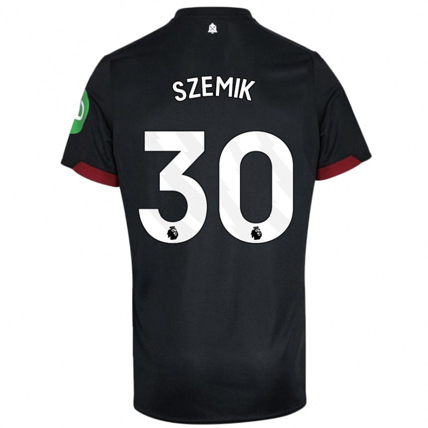 Niño Fútbol Camiseta Kinga Szemik #30 Negro Blanco 2ª Equipación 2024/25 Perú