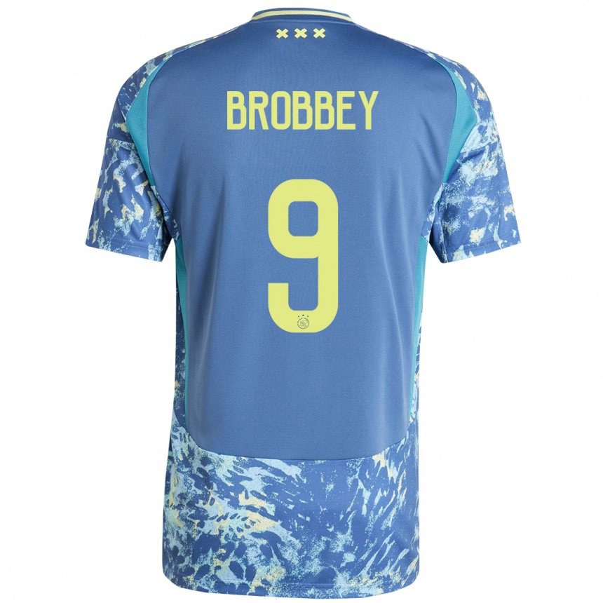 Niño Fútbol Camiseta Brian Brobbey #9 Gris Azul Amarillo 2ª Equipación 2024/25 Perú