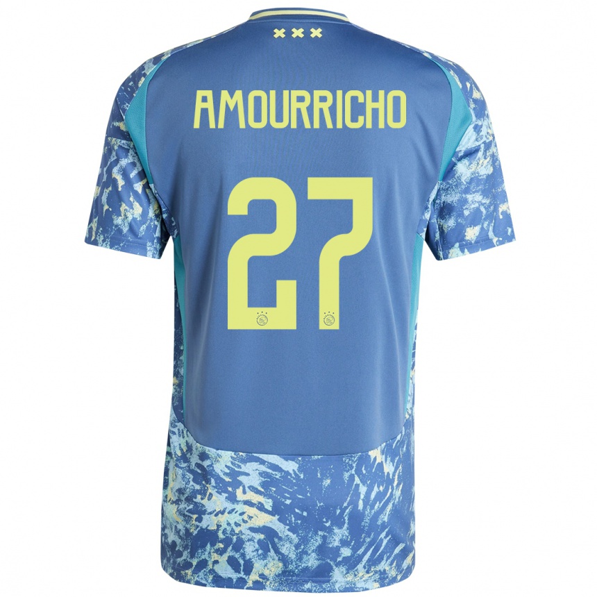 Niño Fútbol Camiseta Amourricho Van Axel Dongen #27 Gris Azul Amarillo 2ª Equipación 2024/25 Perú