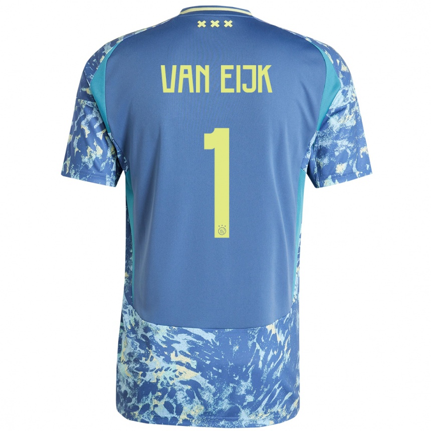 Niño Fútbol Camiseta Regina Van Eijk #1 Gris Azul Amarillo 2ª Equipación 2024/25 Perú