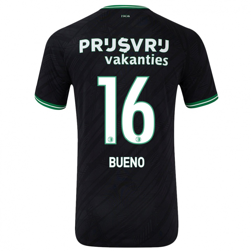 Niño Fútbol Camiseta Hugo Bueno #16 Negro Verde 2ª Equipación 2024/25 Perú