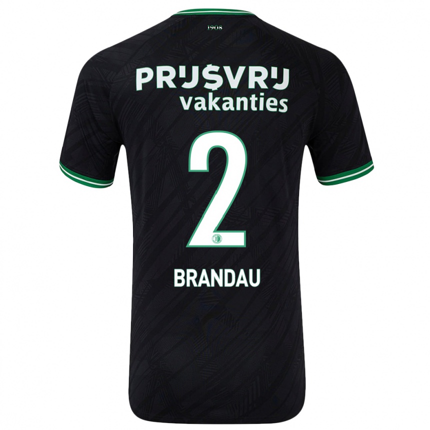 Niño Fútbol Camiseta Justine Brandau #2 Negro Verde 2ª Equipación 2024/25 Perú