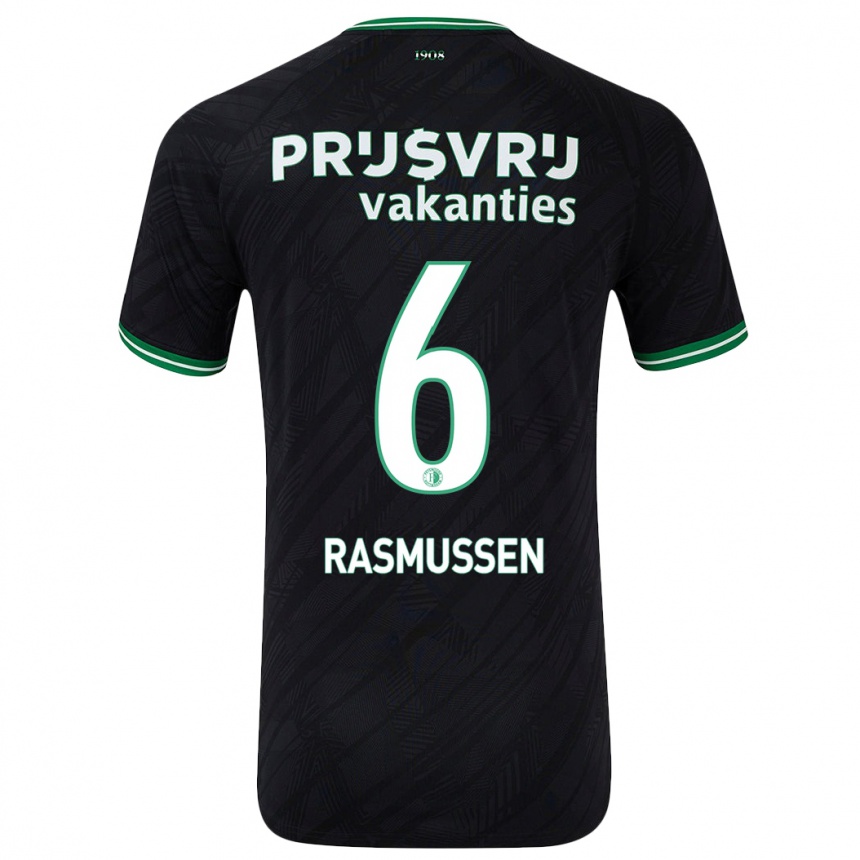 Niño Fútbol Camiseta Jacob Rasmussen #6 Negro Verde 2ª Equipación 2024/25 Perú