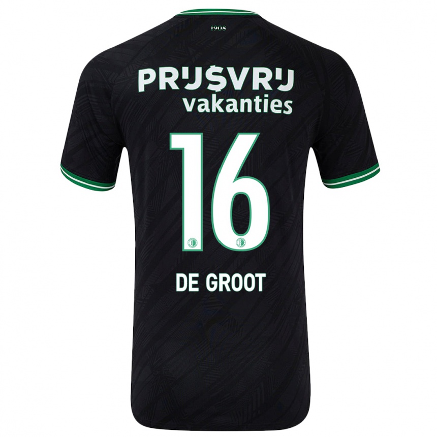 Niño Fútbol Camiseta Jasmijn De Groot #16 Negro Verde 2ª Equipación 2024/25 Perú