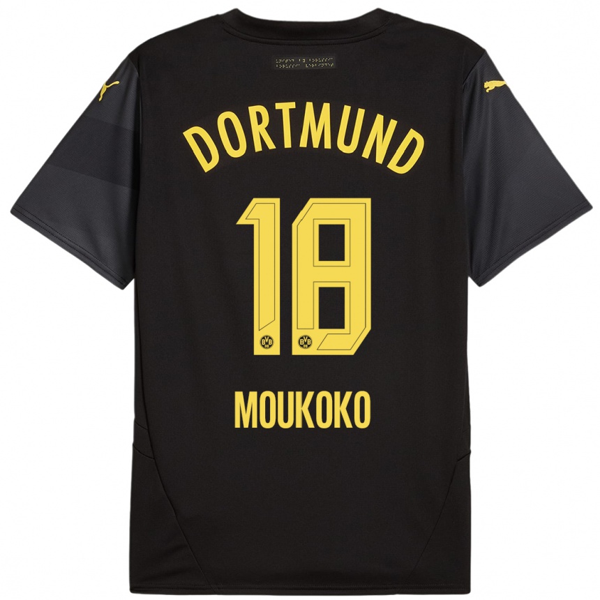 Niño Fútbol Camiseta Youssoufa Moukoko #18 Negro Amarillo 2ª Equipación 2024/25 Perú