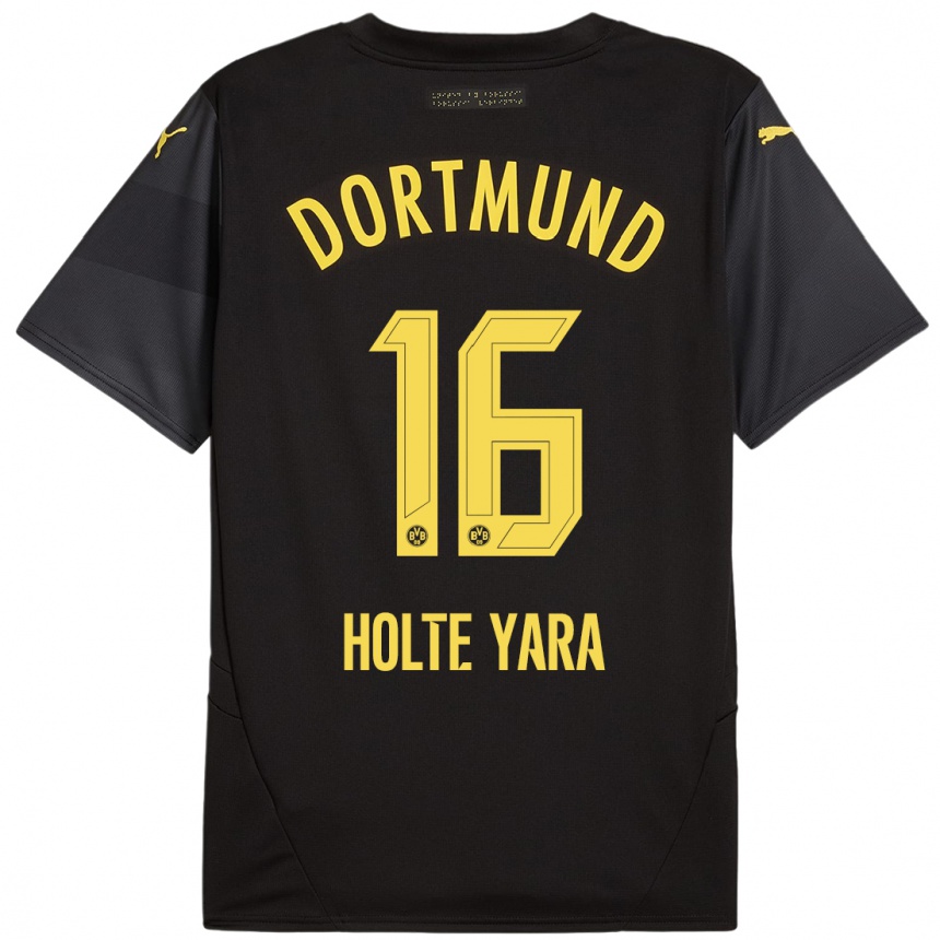 Niño Fútbol Camiseta Ten Holte Yara #16 Negro Amarillo 2ª Equipación 2024/25 Perú