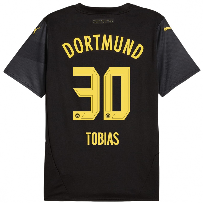 Niño Fútbol Camiseta Vogt Tobias #30 Negro Amarillo 2ª Equipación 2024/25 Perú